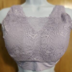 Breezies Purple Lace Bra with Floral Embroidery